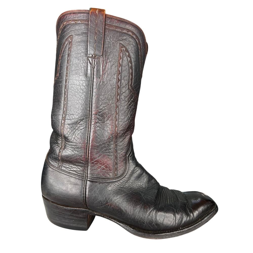 Vintage Lucchese Men’s Black Cherry Leather Cowboy Boots Size US 11.5 D